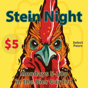 stein Night graphic with angry red rooster and text